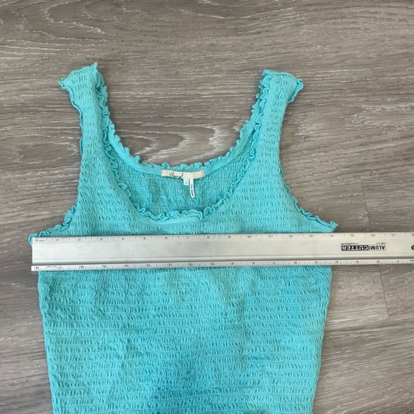 Anthropologie NWT Floreat 'Ruffled Crop Tank' Aqua Blue S smocked - Picture 7 of 7